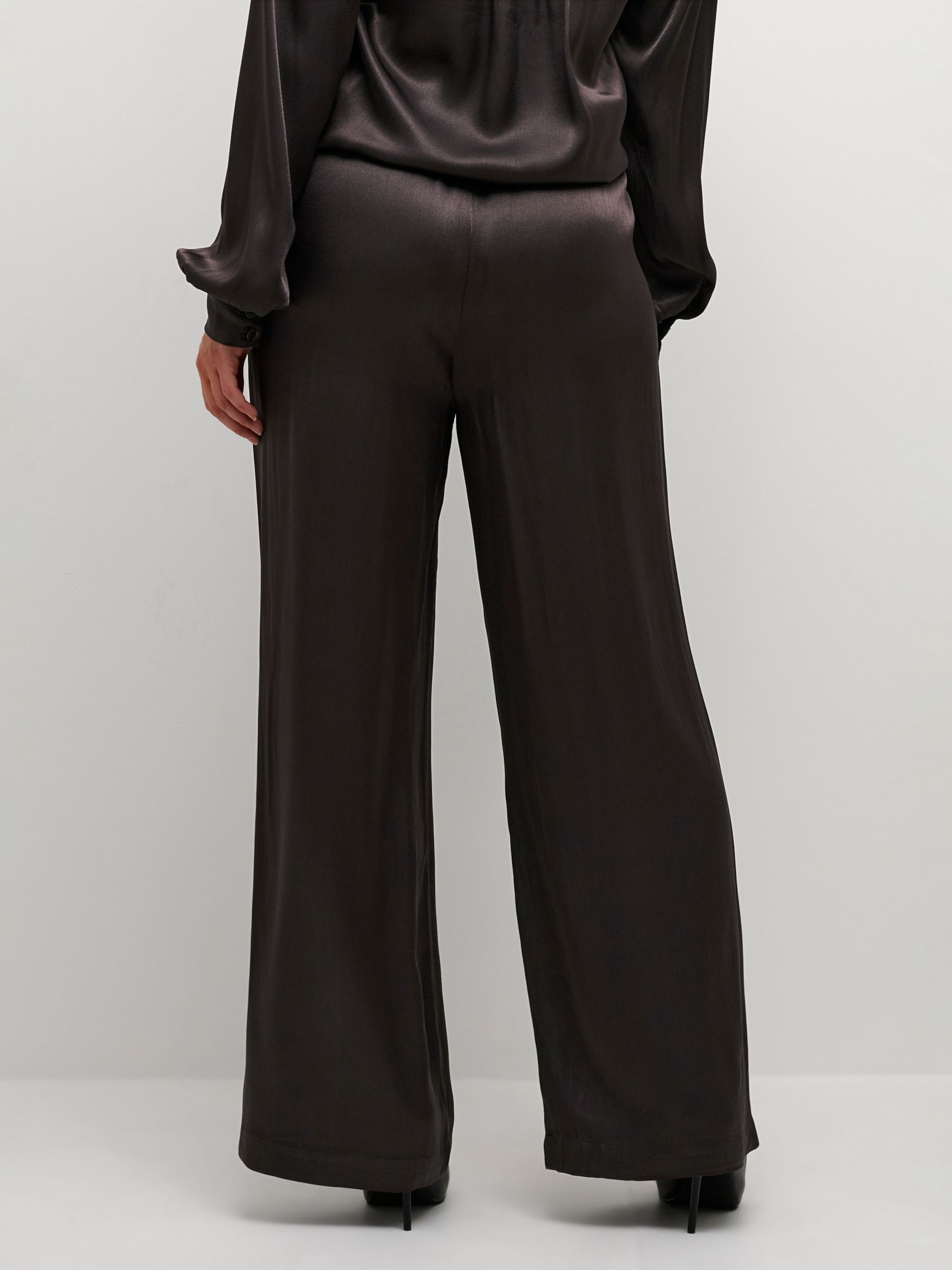 Buy KAFFE Rosita Wide Leg Elastic Waist Trousers, Brown Online at johnlewis.com
