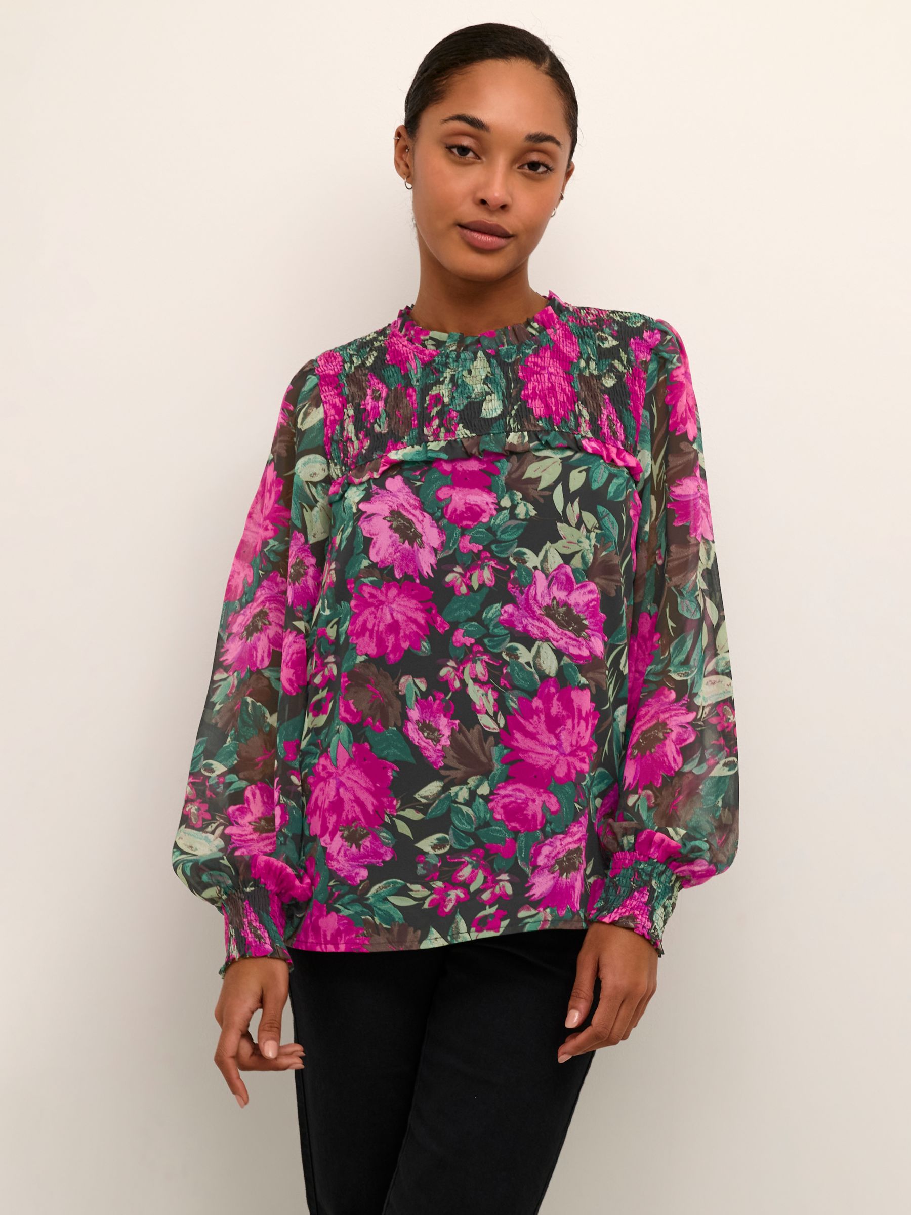 KAFFE Willa Long Sleeve Casual Fit Blouse, Multi at John Lewis & Partners