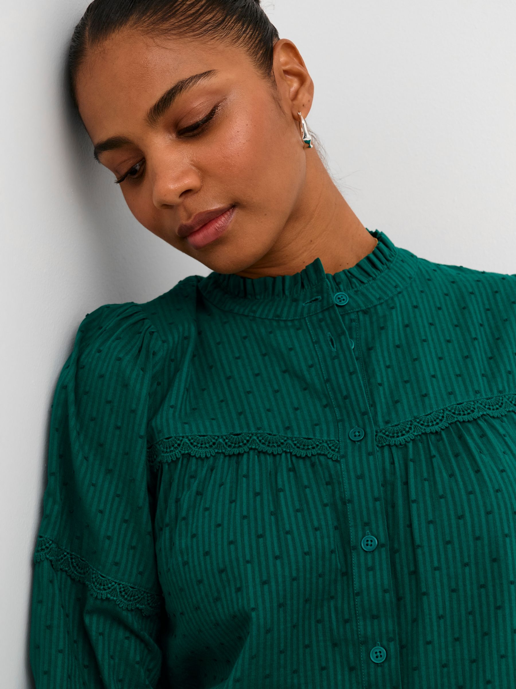 KAFFE Sille Lace Detail Shirt, Green at John Lewis & Partners