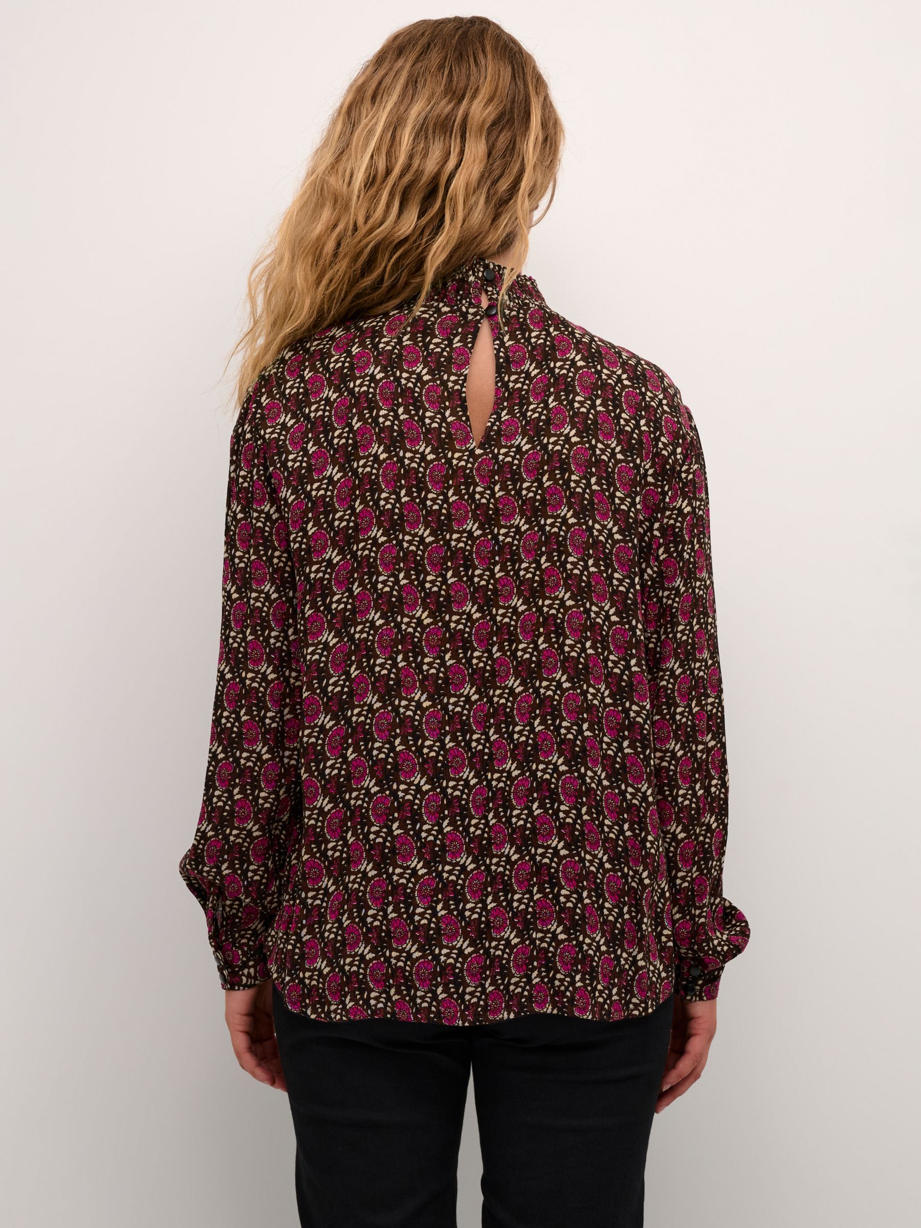 KAFFE Karina Amber Print Blouse, Pink Flower at John Lewis & Partners