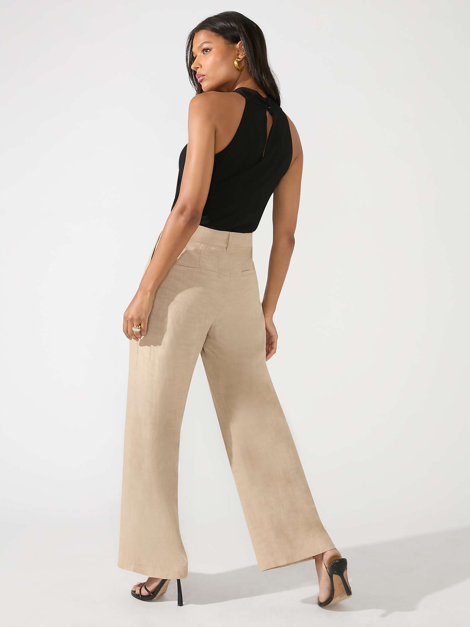 Buy Ro&Zo Petite Wide Leg Linen Blend Trousers, Stone Online at johnlewis.com