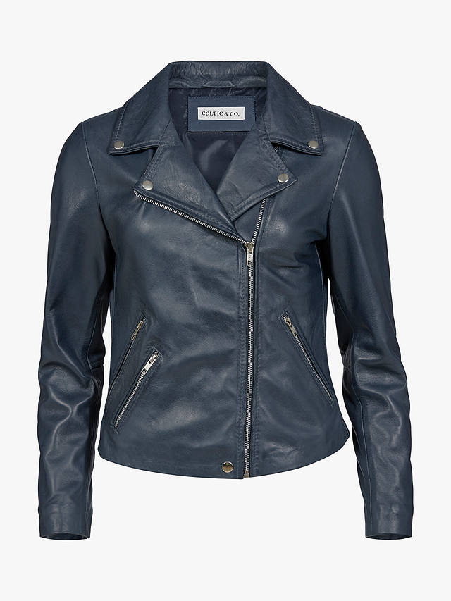 Celtic & Co. Leather Biker Jacket, Indigo