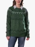 Celtic & Co. Textured Stitch Fair Isle Yoke Jumper, Olive/Multi