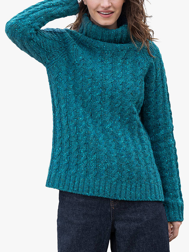 Celtic & Co. Donegal Cable Roll Neck Jumper, Deep Icelandic Blue