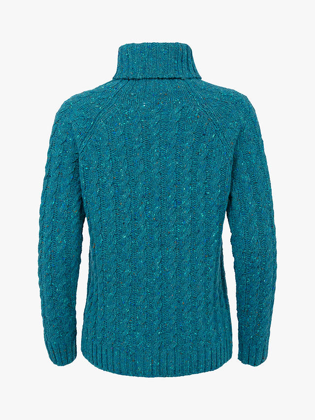 Celtic & Co. Donegal Cable Roll Neck Jumper, Deep Icelandic Blue