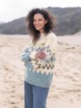 Celtic & Co. Donegal Zig Zag Mock Neck Jumper, Oatmeal / Skylight