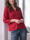 Celtic & Co. Organic Cotton Button Through Jersey Top, Pillarbox Red, Pillarbox Red