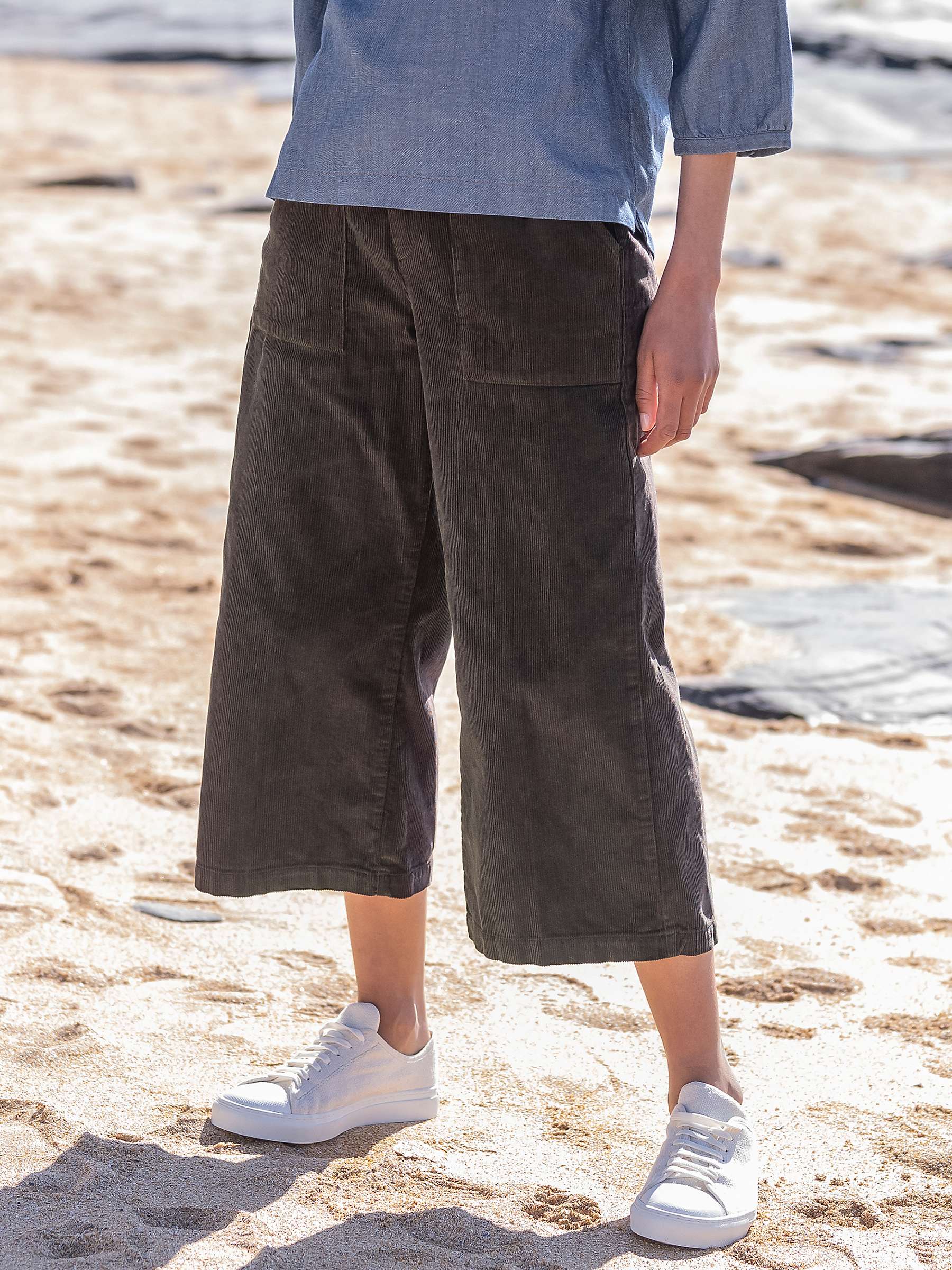 Buy Celtic & Co. Organic Cotton Cord Wide Crop Trousers, Ebony Online at johnlewis.com