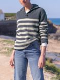 Celtic & Co. Wool/Organic Button Neck Jumper, Navy/Ecru Stripe