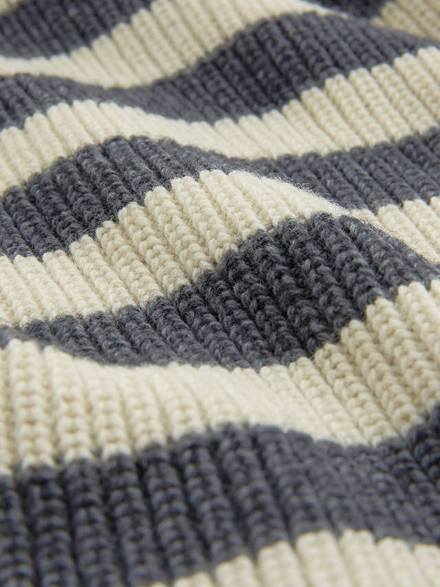 Celtic & Co. Wool/Organic Button Neck Jumper, Navy/Ecru Stripe