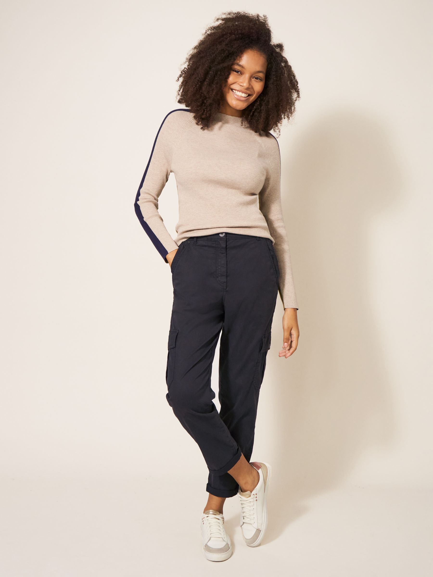 White Stuff Everleigh Cropped Cargo Trousers, Washed Black at John ...