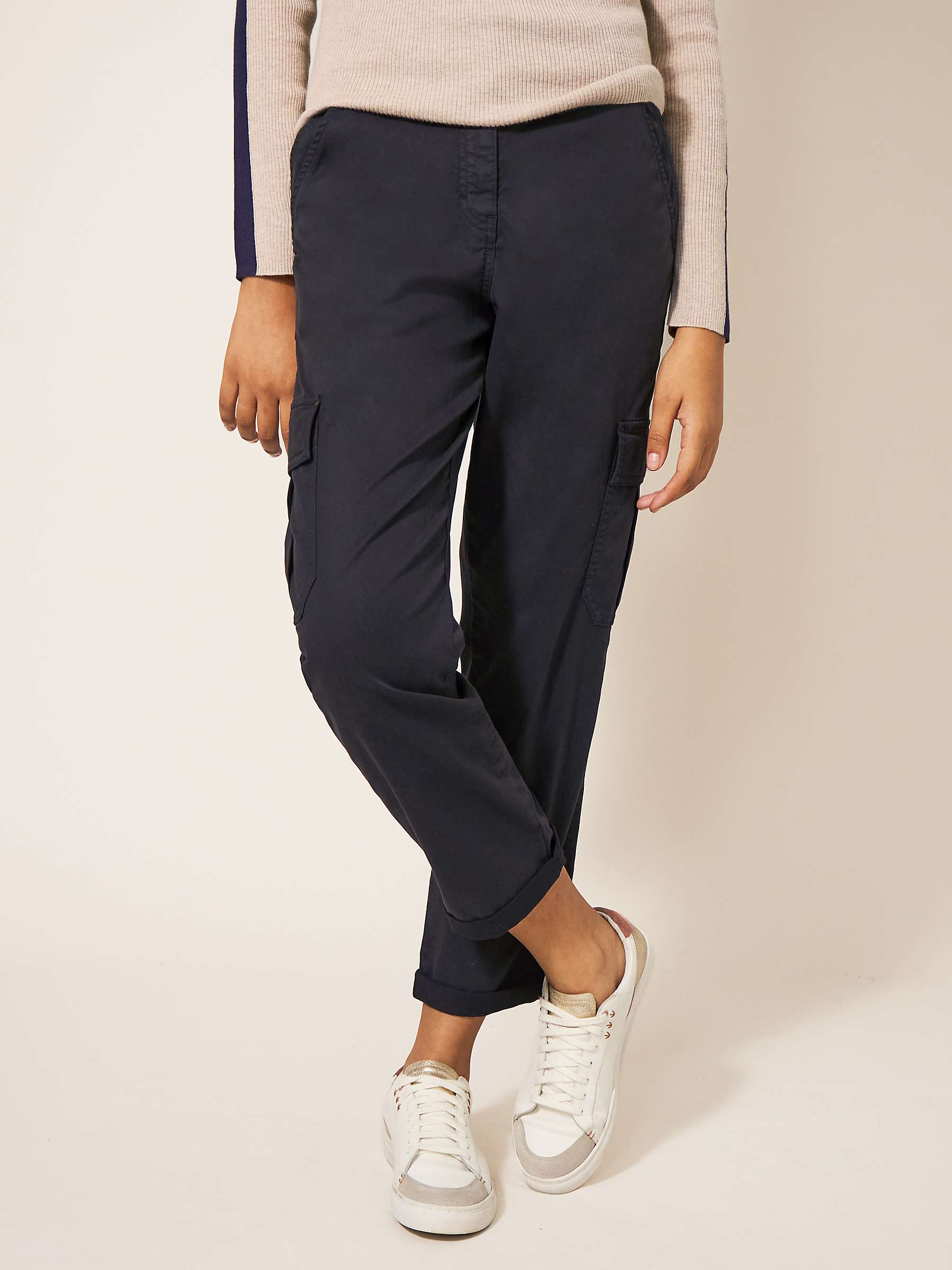 Buy White Stuff Everleigh Cropped Cargo Trousers, Washed Black Online at johnlewis.com
