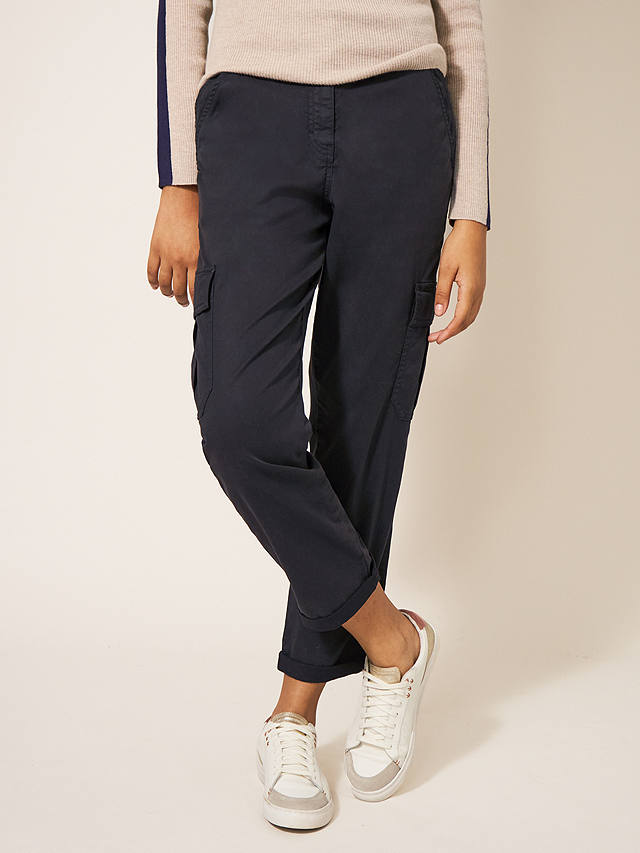 White Stuff Everleigh Cropped Cargo Trousers, Washed Black