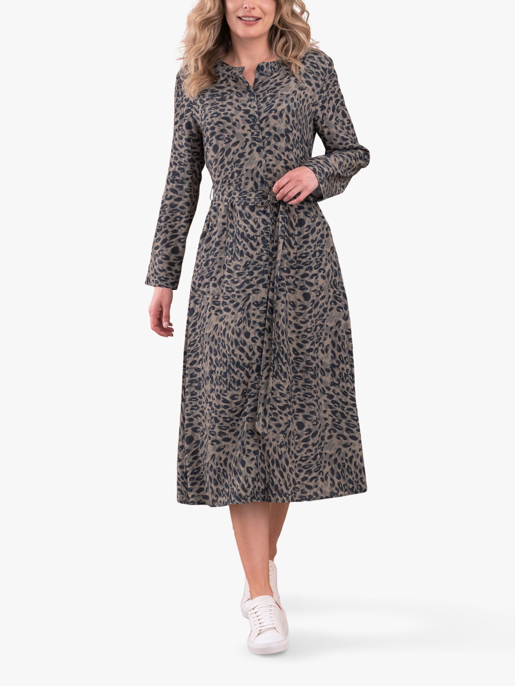 Celtic & Co. D-Ring Belted Leopard Midi Dress, Ebony, 8