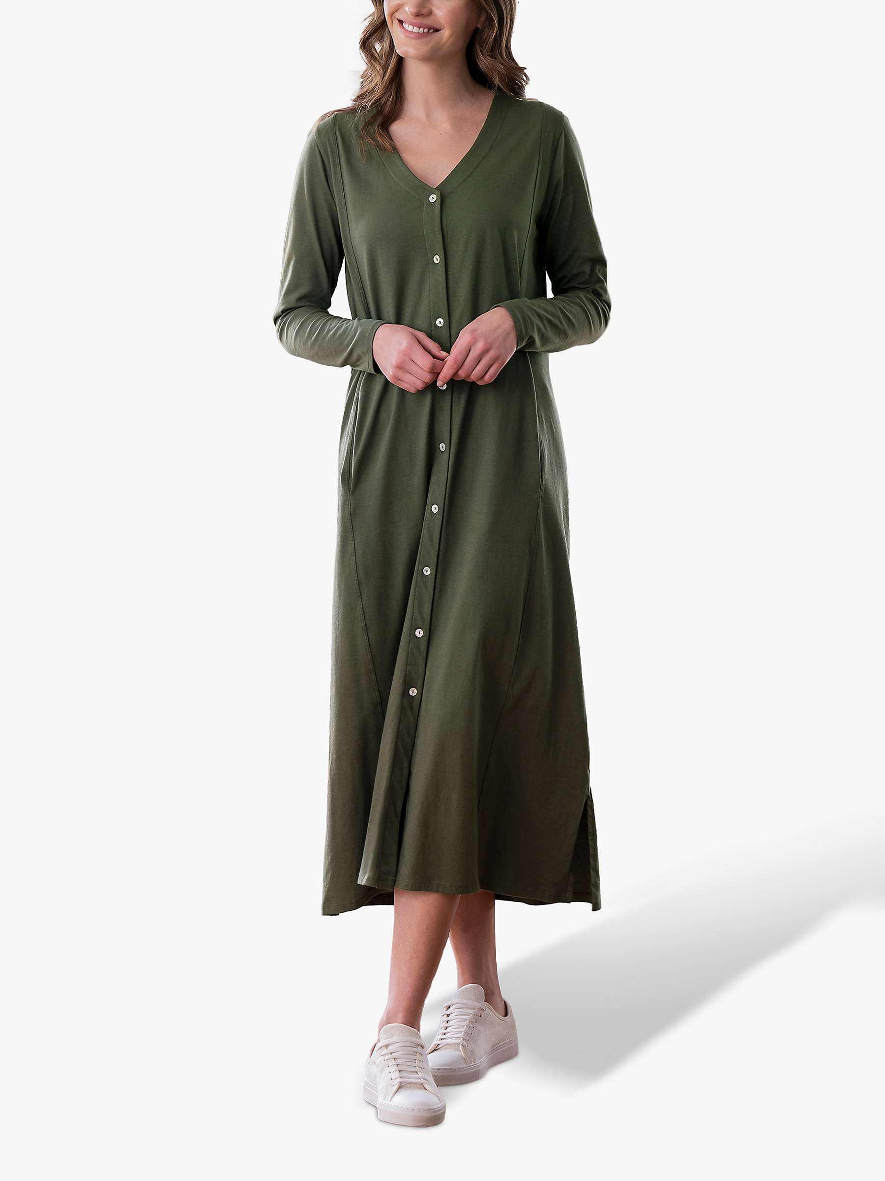 Buy Celtic & Co. Organic Cotton Button Through Midi Dress, Olive Online at johnlewis.com
