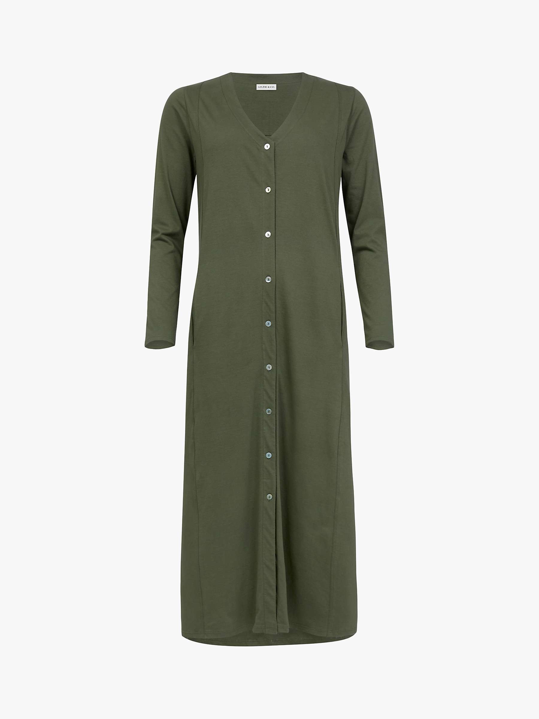 Buy Celtic & Co. Organic Cotton Button Through Midi Dress, Olive Online at johnlewis.com