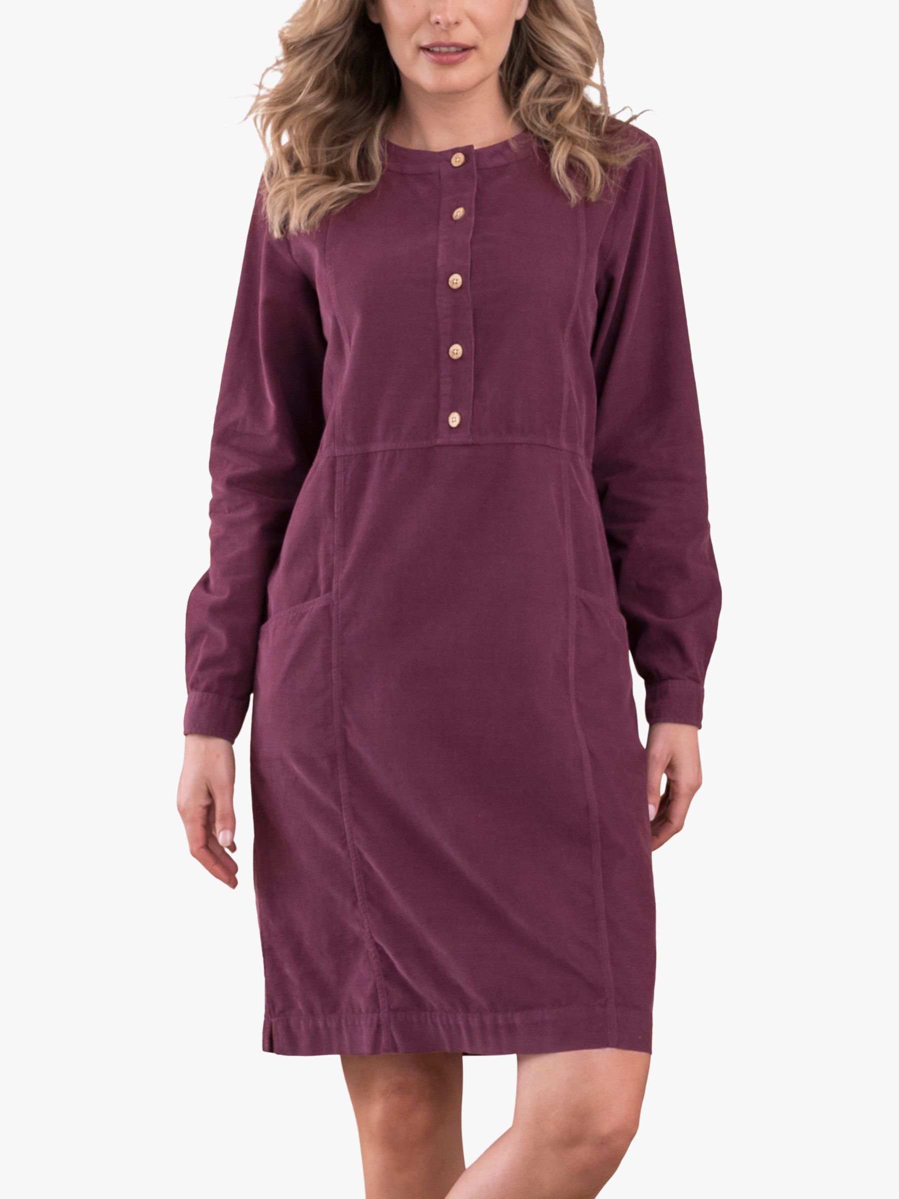 Celtic & Co. Baby Cord Knee Length Cotton Dress, Damson, 8