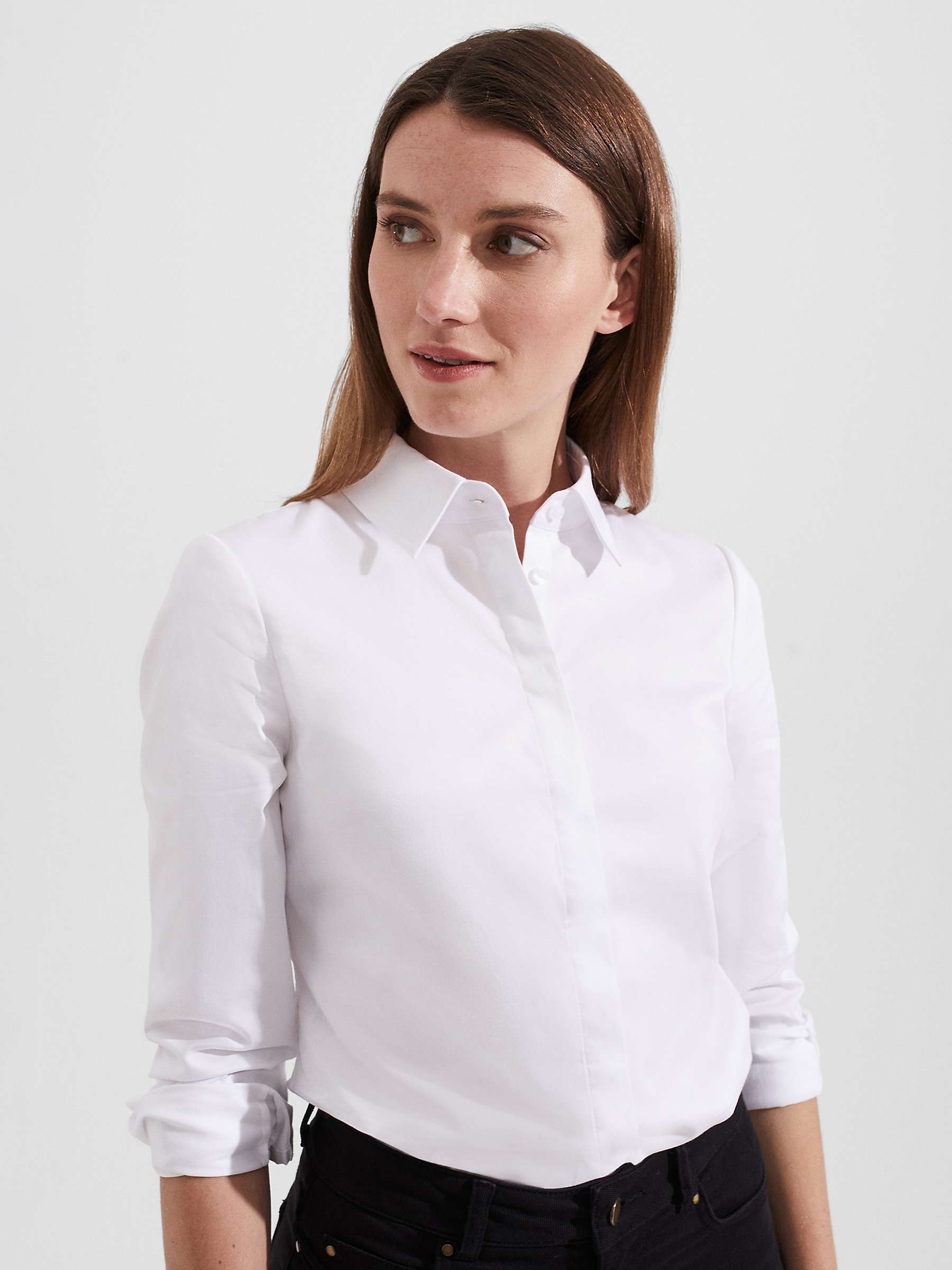 Buy Hobbs Victoria Plain Long Sleeve Shirt, White Online at johnlewis.com