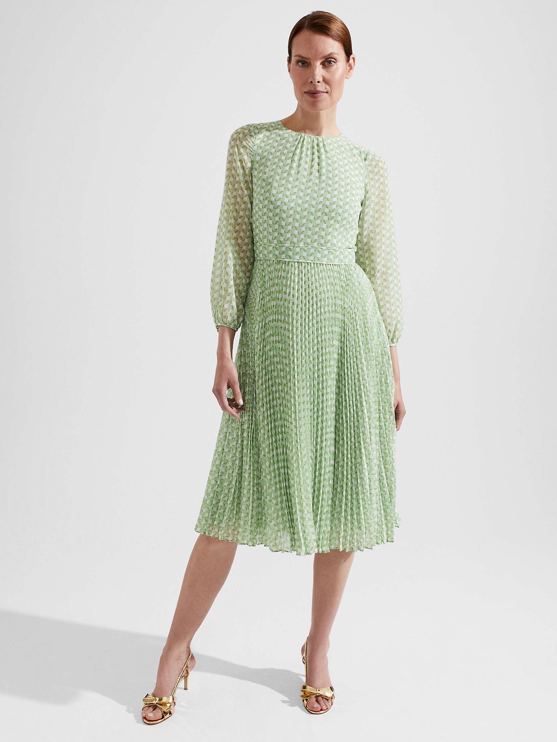 Hobbs Petite Salma Dress, Green/Multi at John Lewis & Partners
