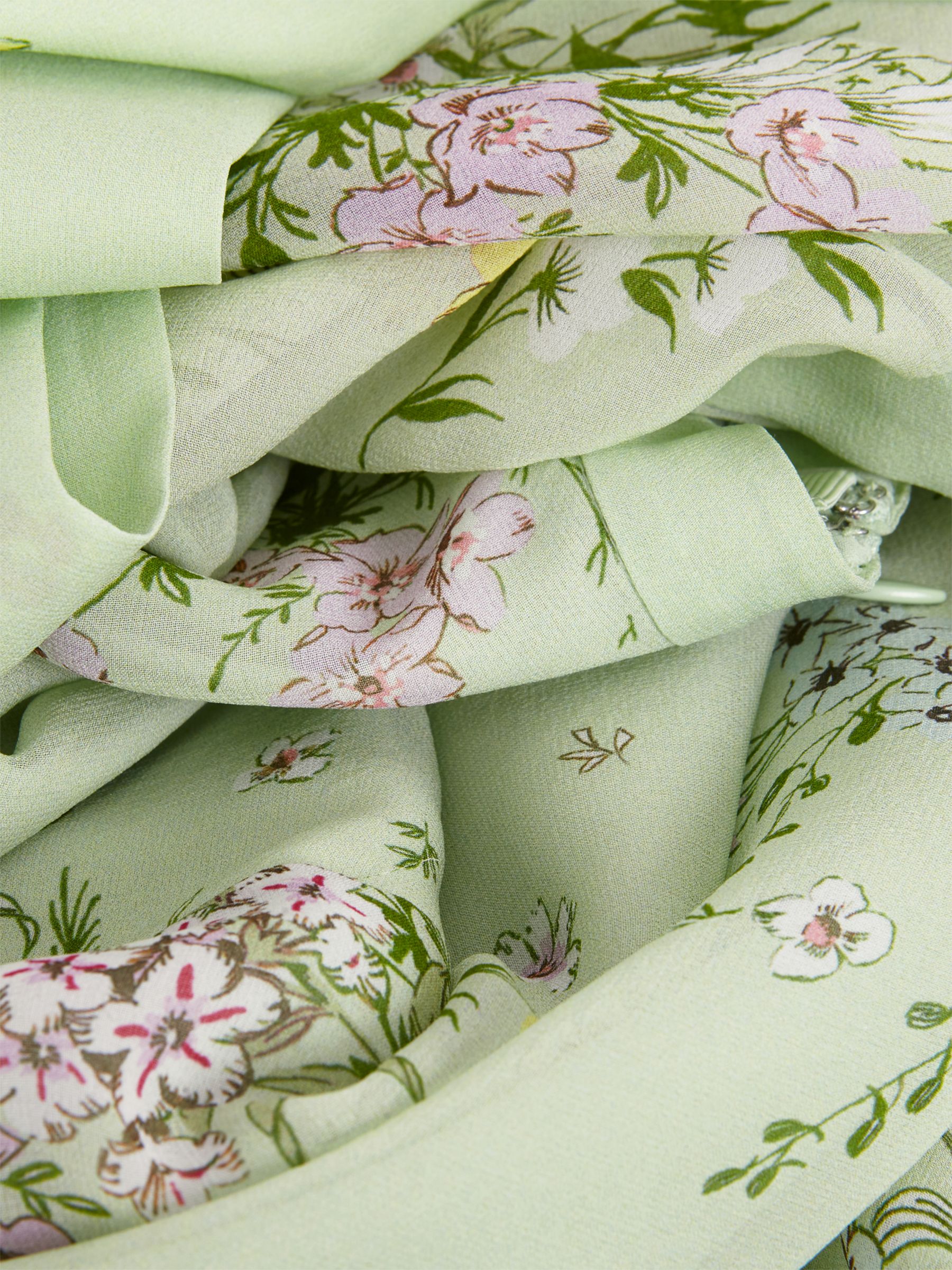 Hobbs Leia Silk Floral Print Dress, Green Multi, 8