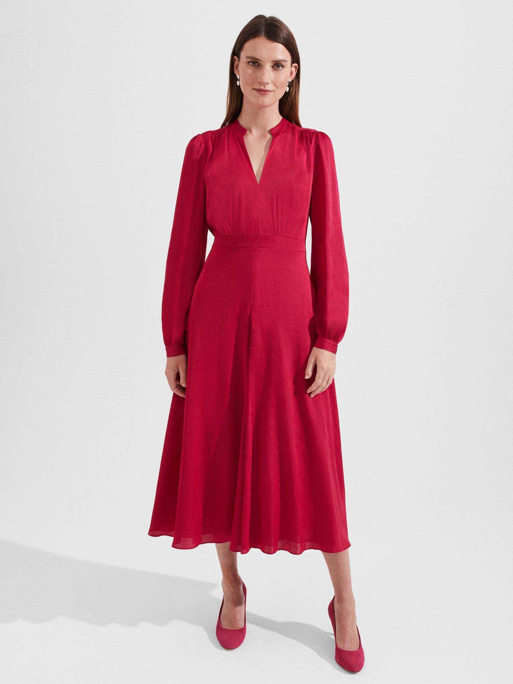 Hobbs Ivanna Plain Midi Dress, Jam Pink at John Lewis & Partners