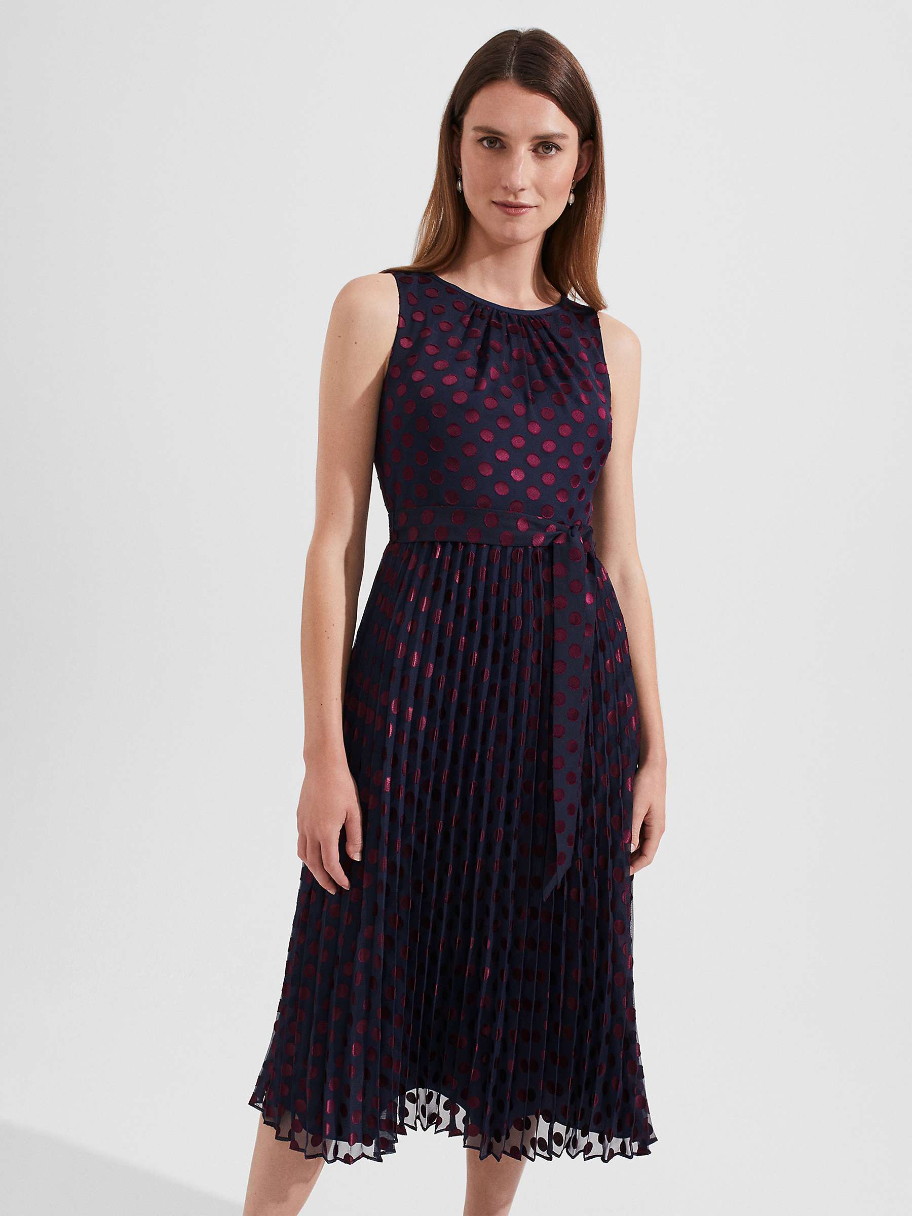 Buy Hobbs Blythe Devoree Pleated Midi Dress, Navy/Burgundy Online at johnlewis.com