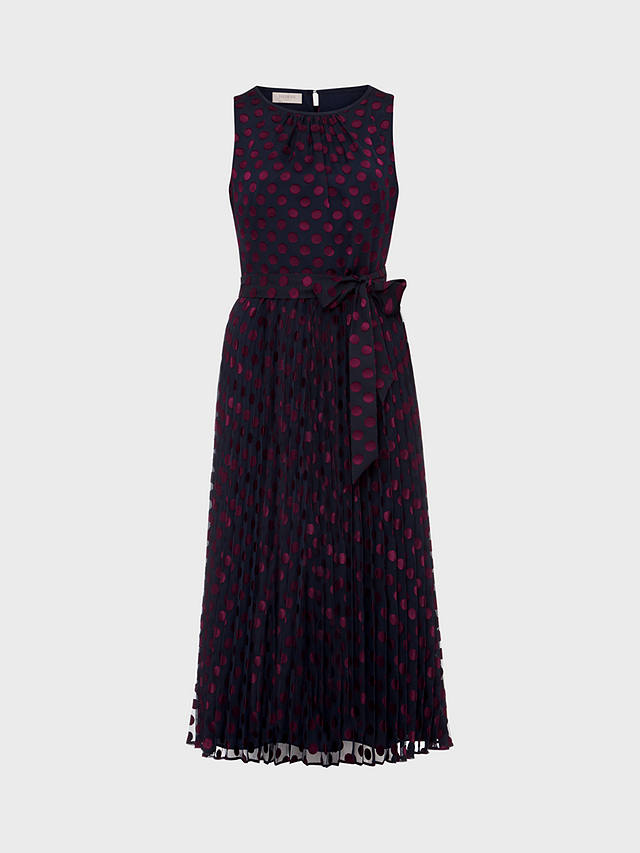 Hobbs Blythe Devoree Pleated Midi Dress, Navy/Burgundy