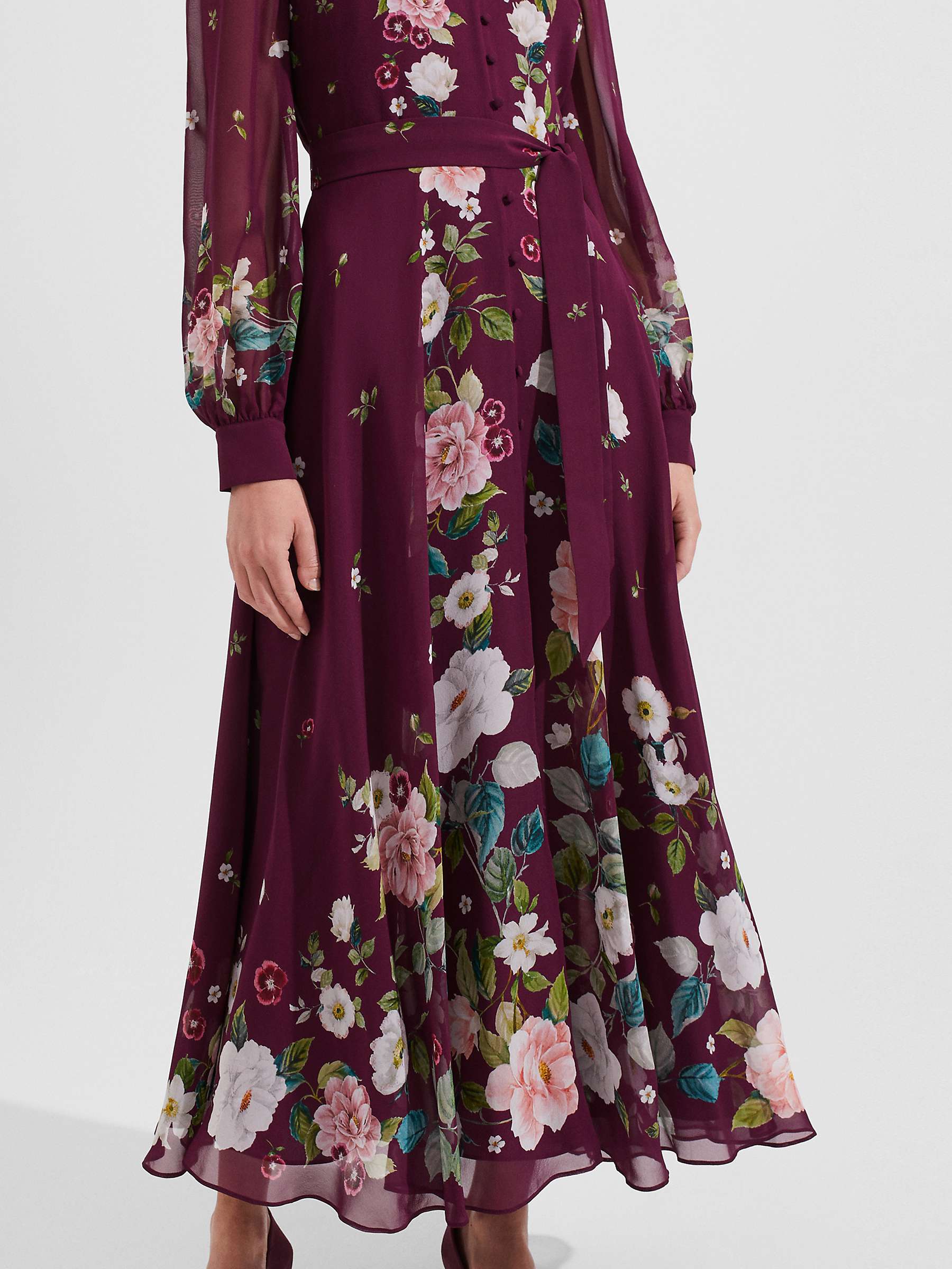 Buy Hobbs Maribella Floral Silk Maxi Swing Dress, Burgundy/Multi Online at johnlewis.com