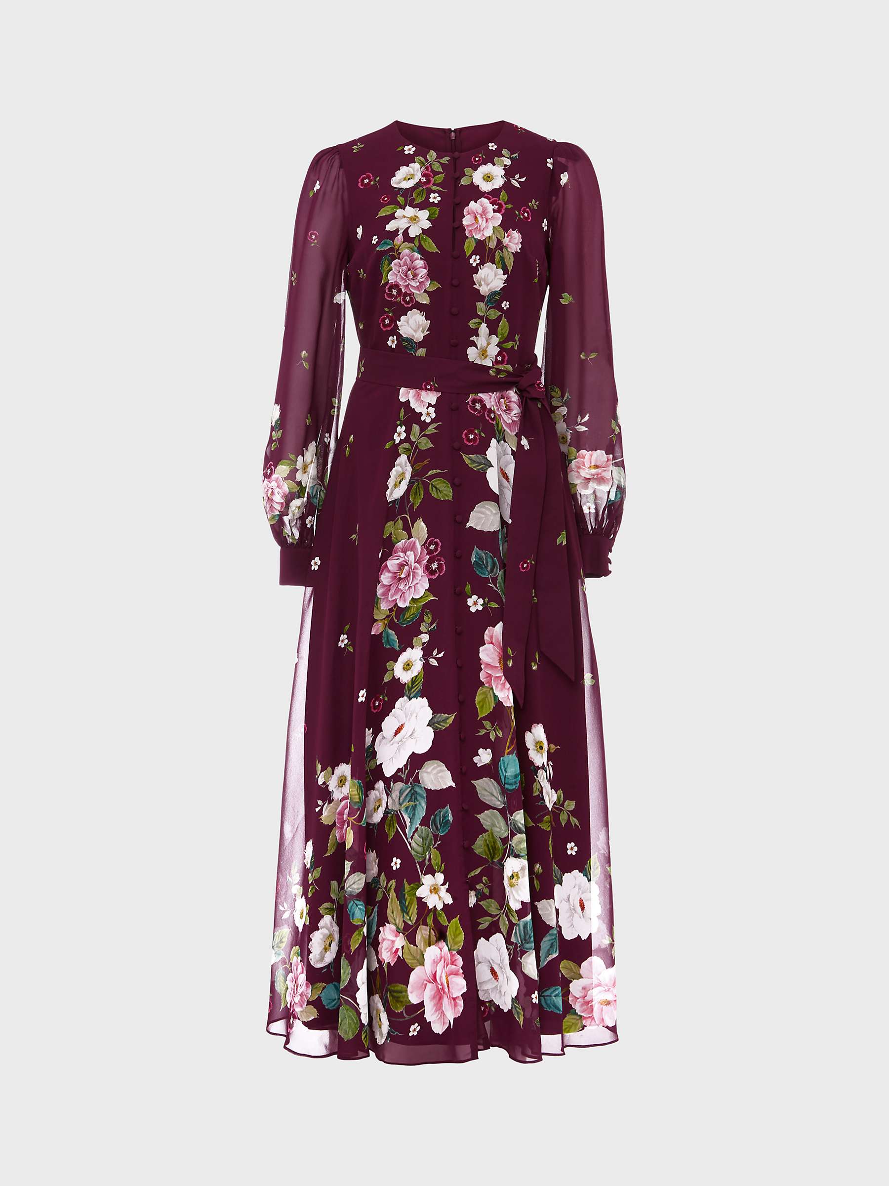 Buy Hobbs Maribella Floral Silk Maxi Swing Dress, Burgundy/Multi Online at johnlewis.com