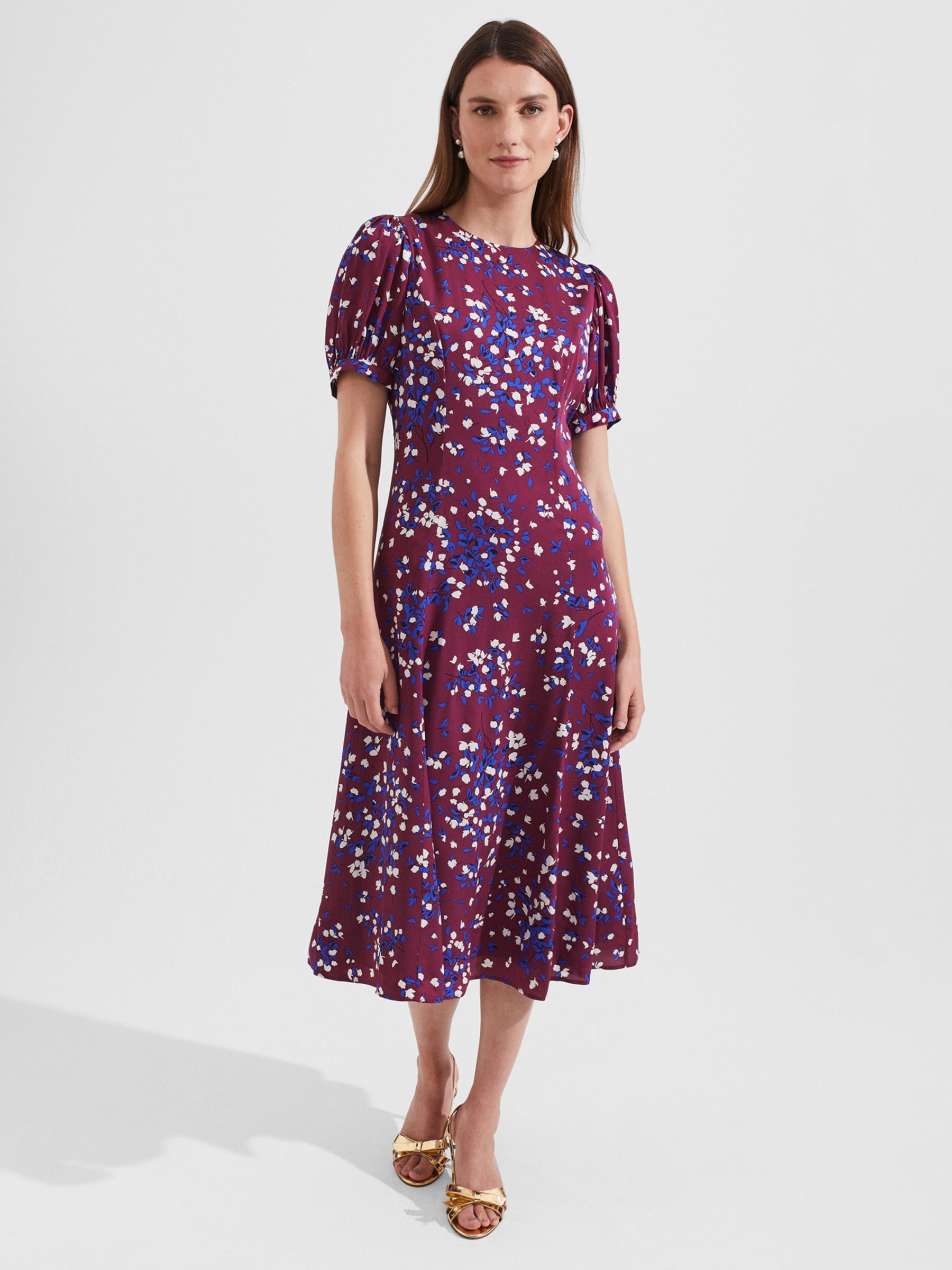 Hobbs Rochelle Floral Dress, Purple/Multi at John Lewis & Partners