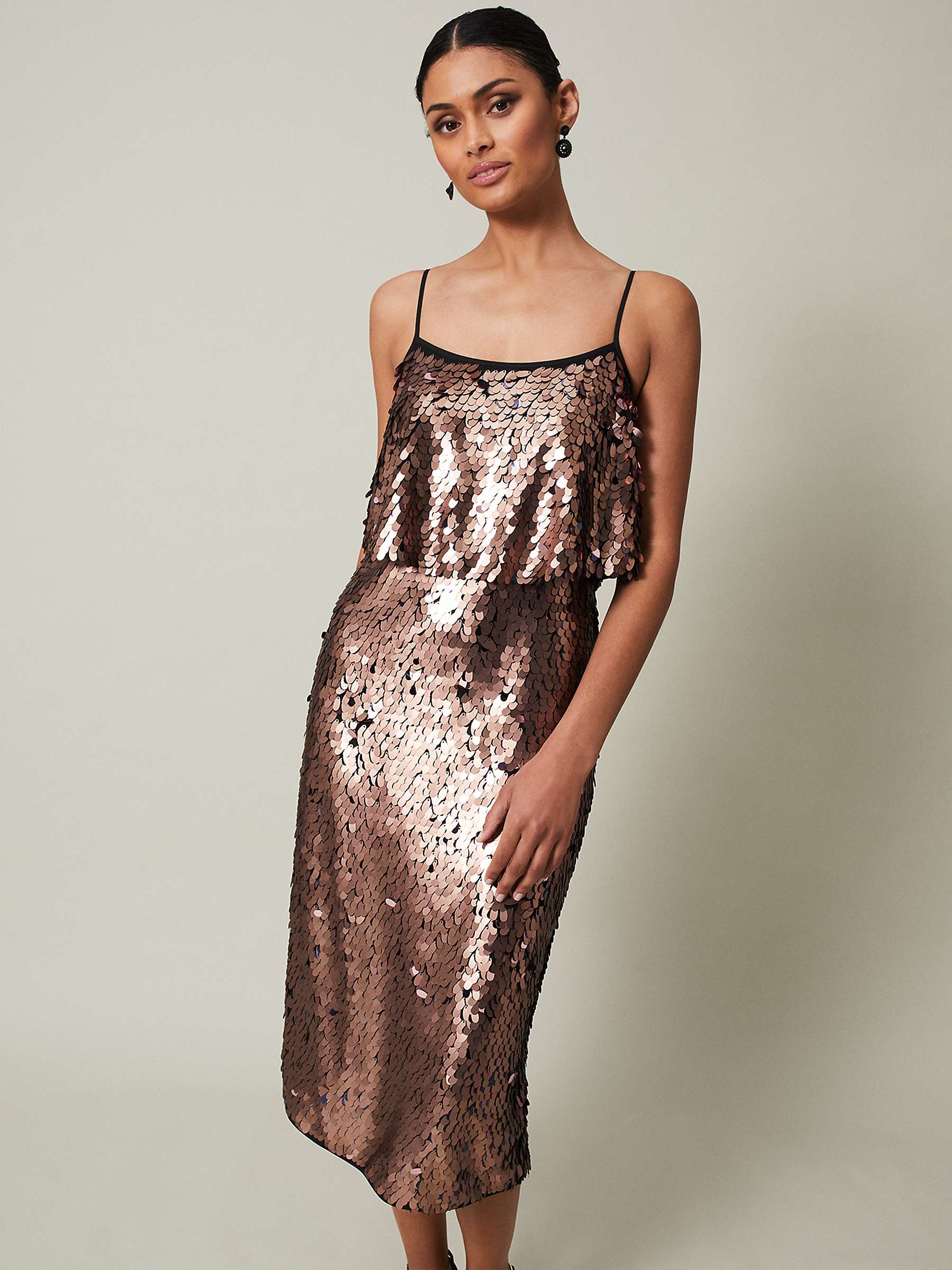 Phase Eight Myka Sequin Tiered Dress, Bronze at John Lewis & Partners