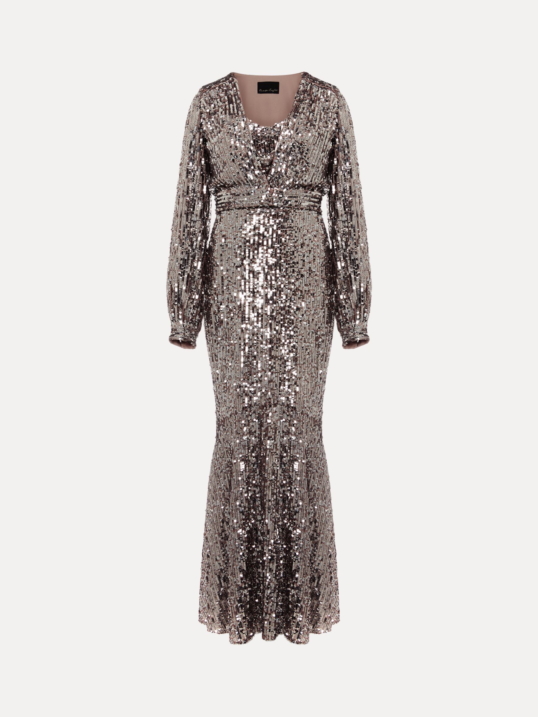 Phase Eight Thalia Sequin Maxi Dress with Cover Up, Silver, 26