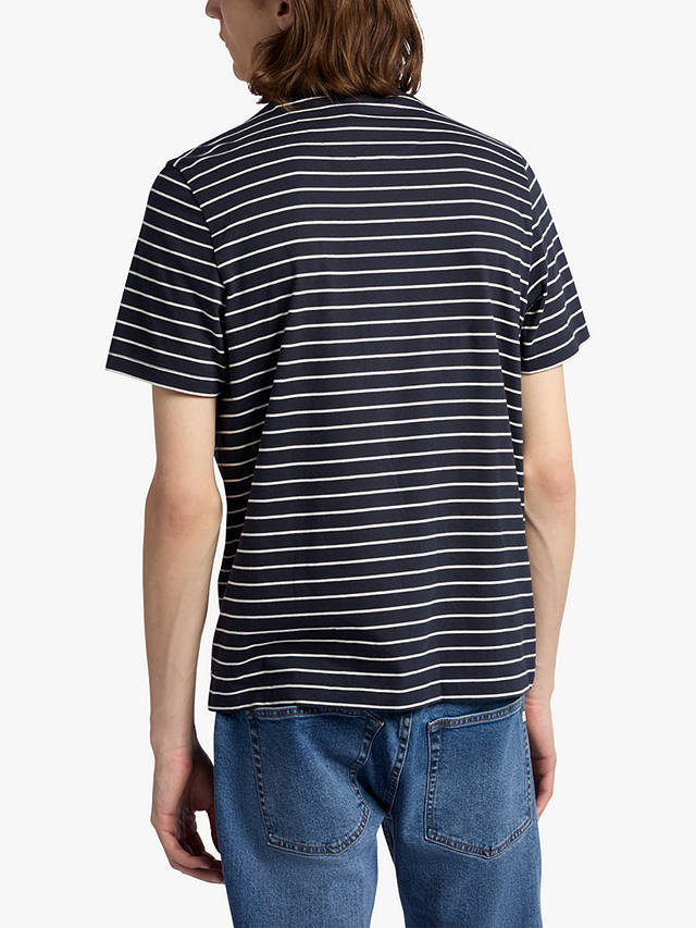 Farah Oakland Organic Cotton Stripe Short Sleeve T-shirt, True Navy/White