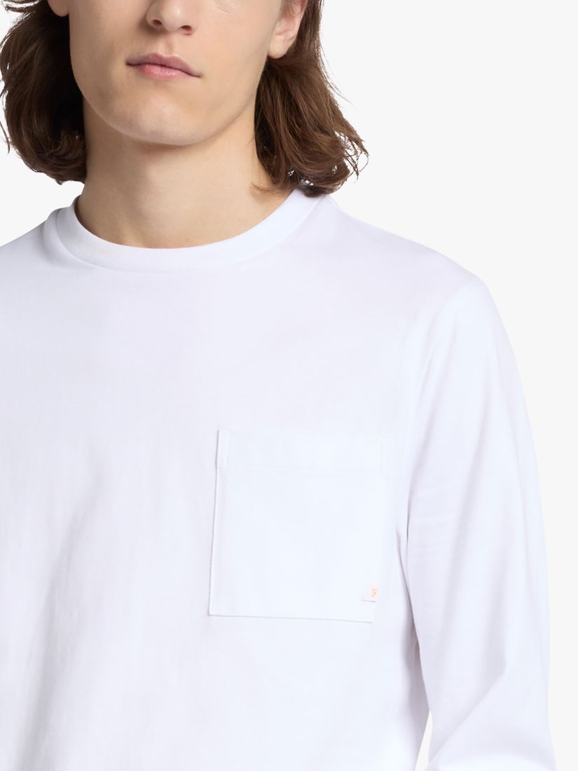 Farah Burt Long Sleeve Organic Cotton T-Shirt, White, L