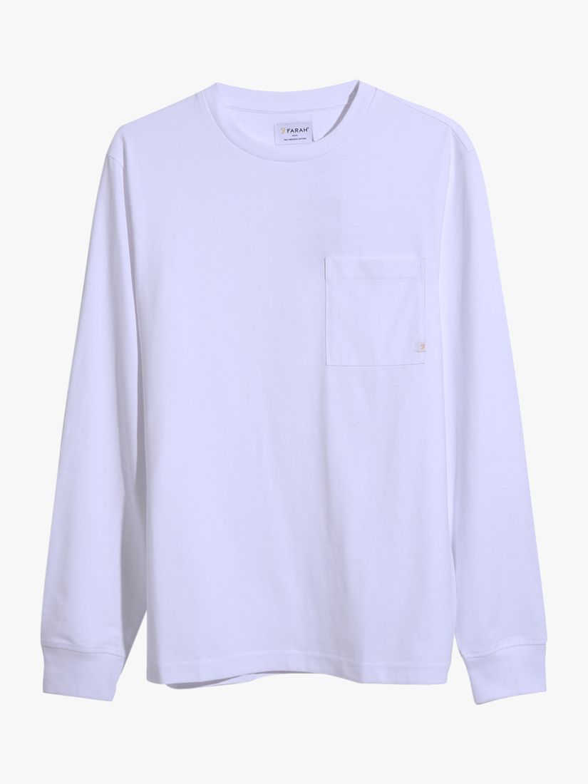 Farah Burt Long Sleeve Organic Cotton T-Shirt, White, L