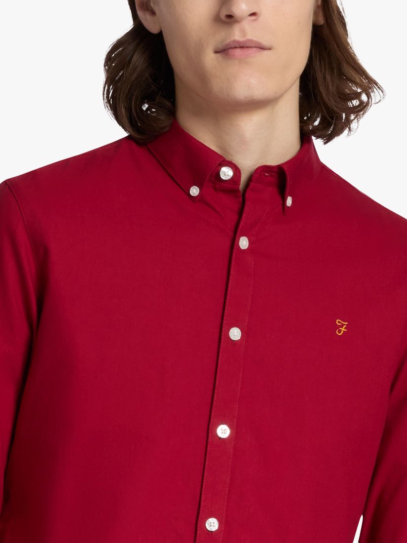 Farah Brewer Slim Fit Organic Cotton Oxford Shirt, Warm Red, L