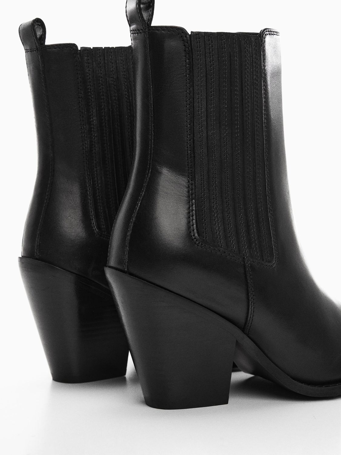 Mango Taco Block Heel Leather Ankle Boots, Black at John Lewis & Partners