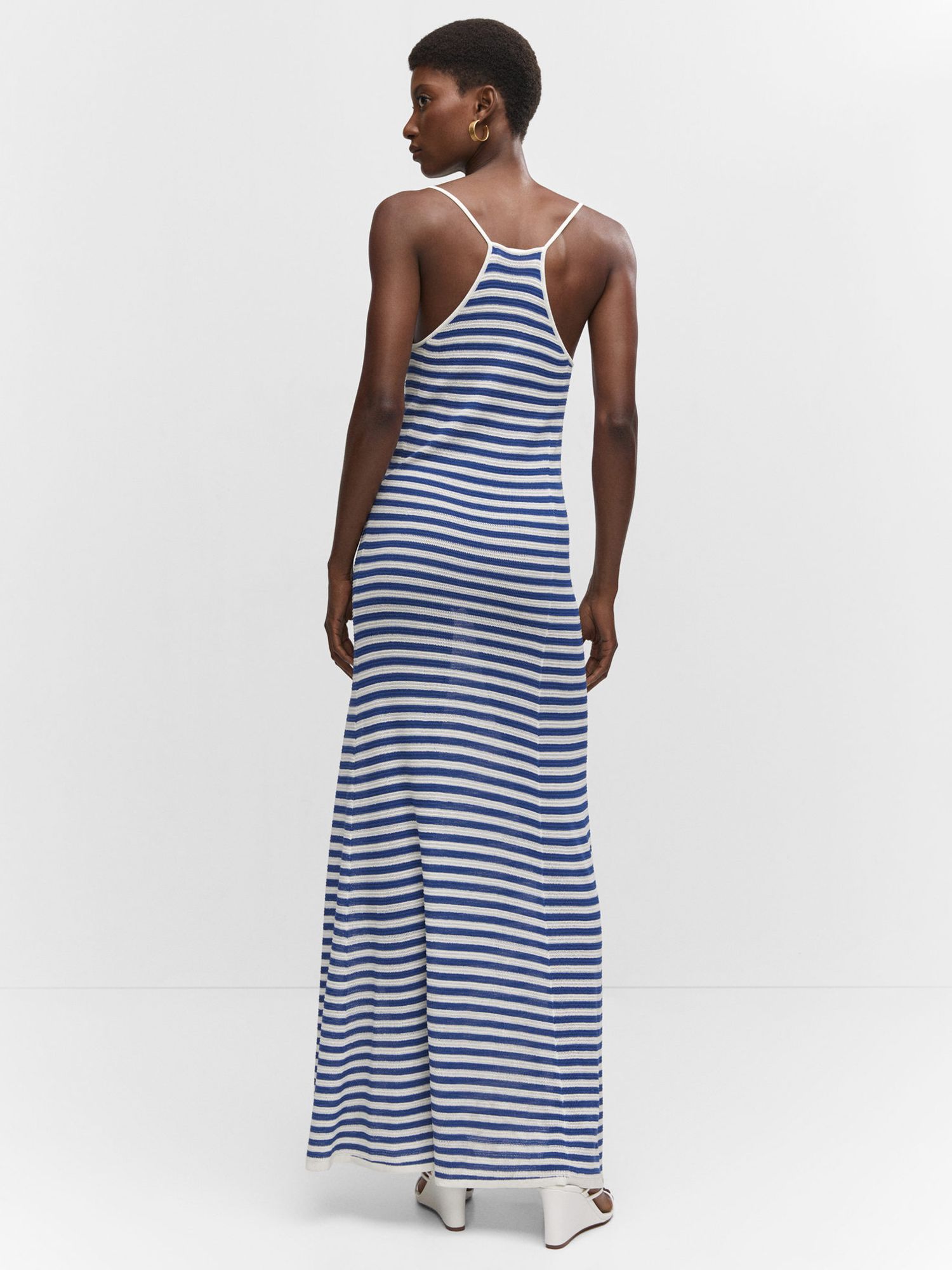 Mango Huge Striped Jersey Dress, White/Blue, 6