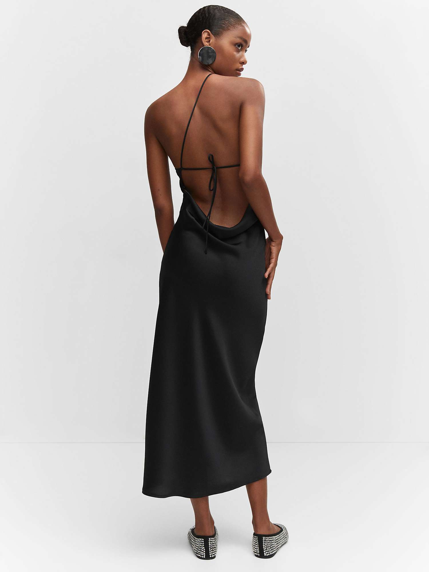 Mango Kira Open-back Satin-effect Dress, Black at John Lewis & Partners