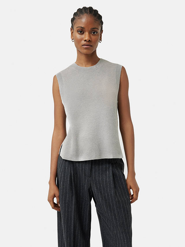 Jigsaw Cotton Wool Blend Rib Knit Tank Top, Grey