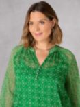Live Unlimited Curve Geo Print Button Front Blouse, Green