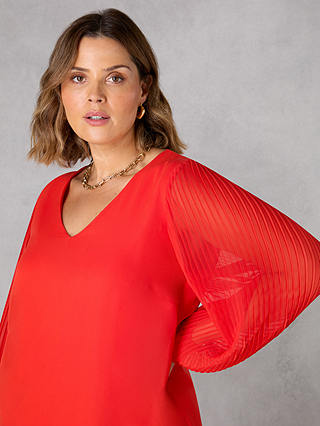 Live Unlimited Curve Pleated Sleeve Blouse, Red