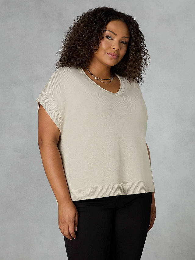 Live Unlimited Curve Cotton Blend Knitted Top, White Off White
