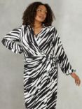 Live Unlimited Curve Zebra Abstract Print Midi Wrap Dress, Black/White