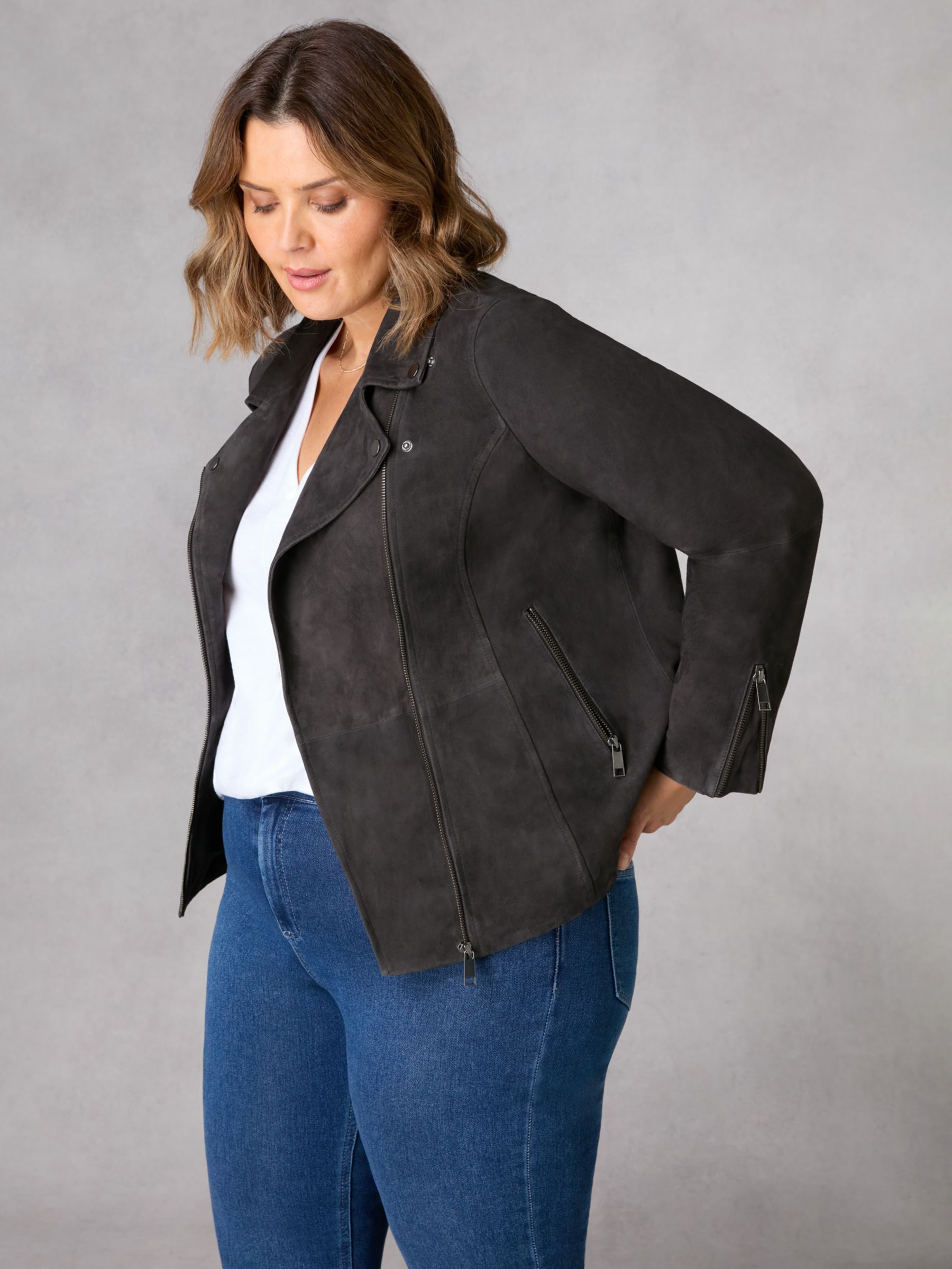 Live Unlimited Curve Suede Jacket, Grey at John Lewis & Partners