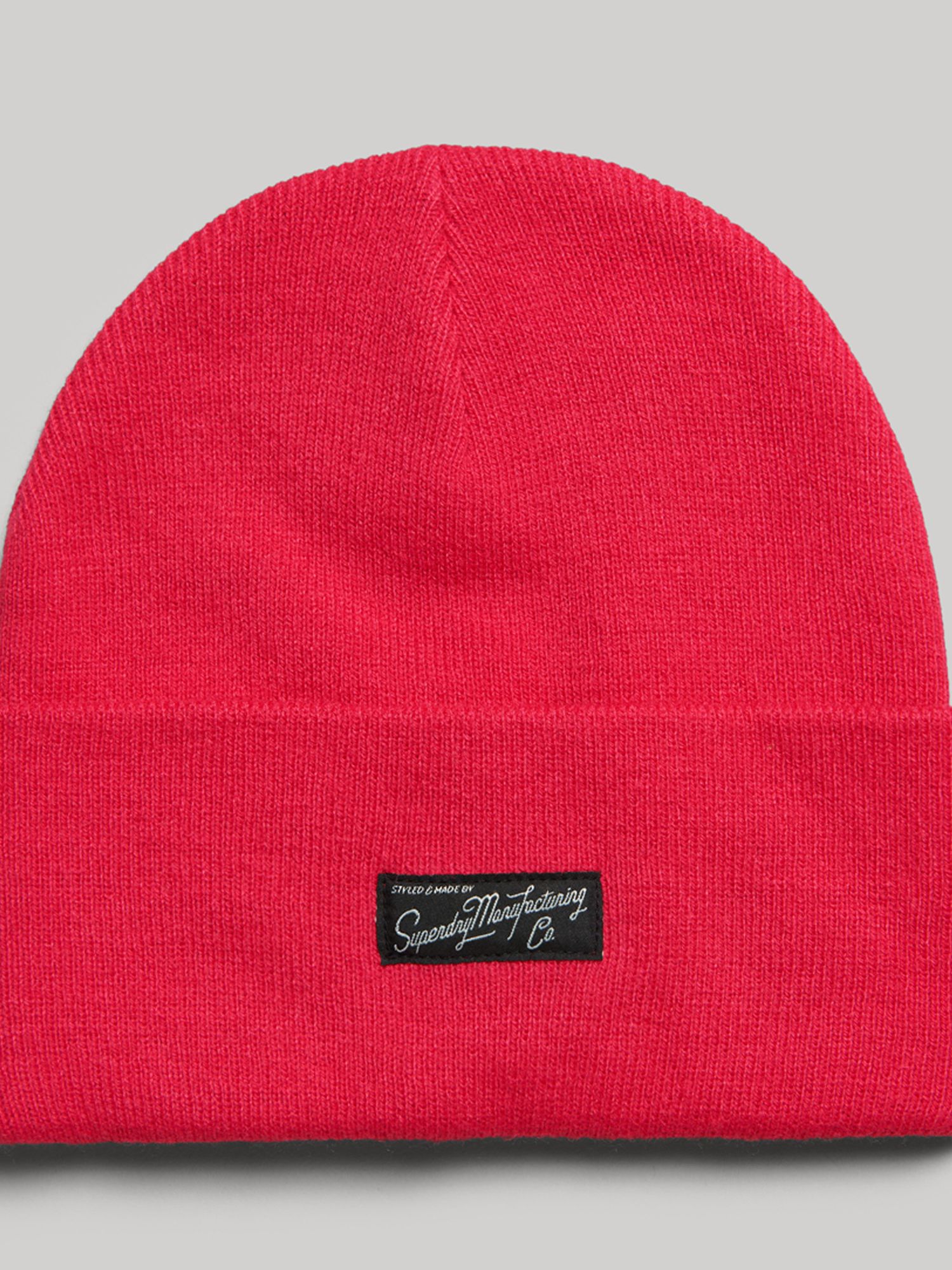 Superdry Signature Logo Patch Beanie, Fuschia Rose at John Lewis & Partners