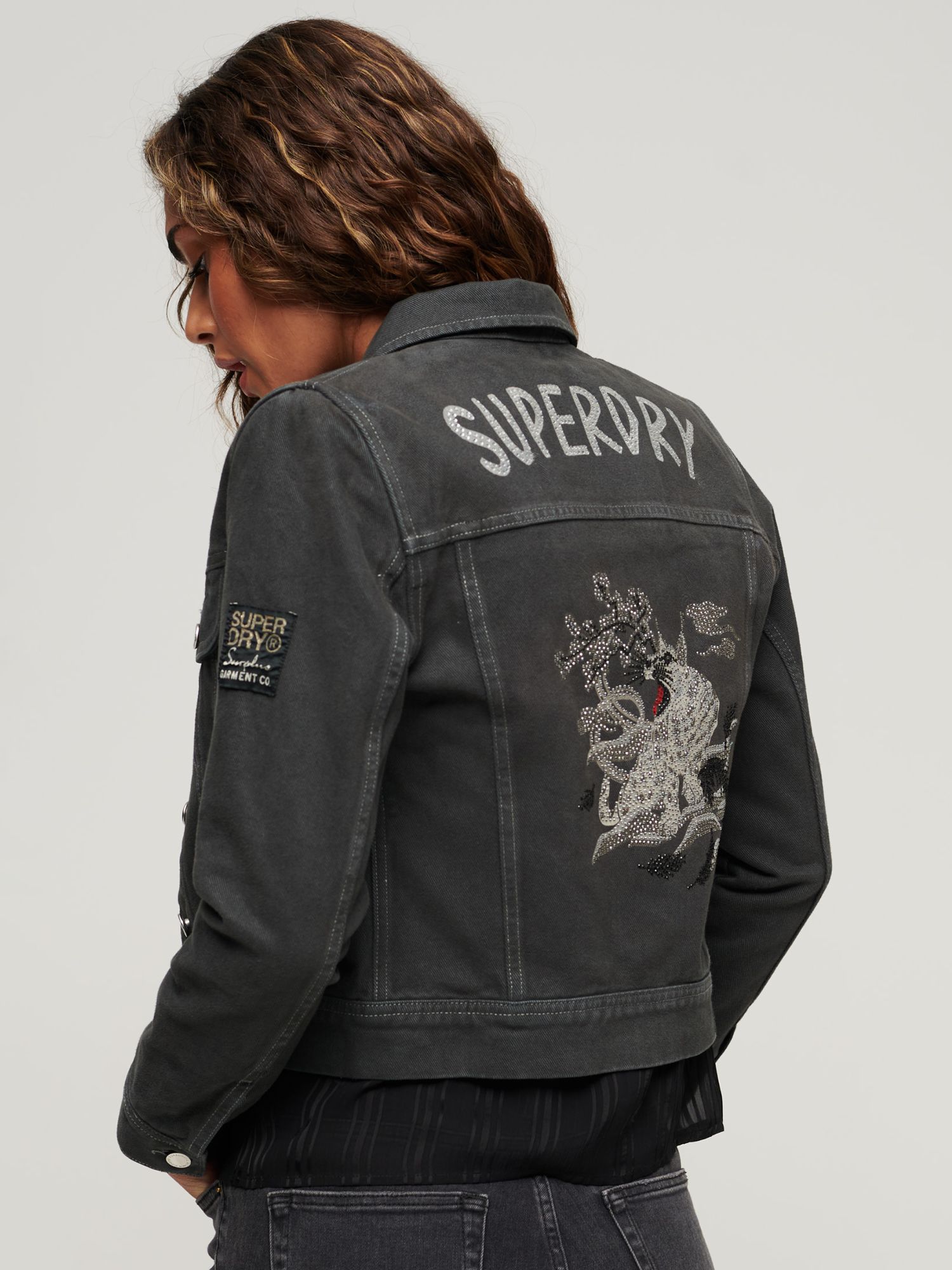 Buy Superdry St Tropez Workwear Crop Jacket, Washed Black Online at johnlewis.com