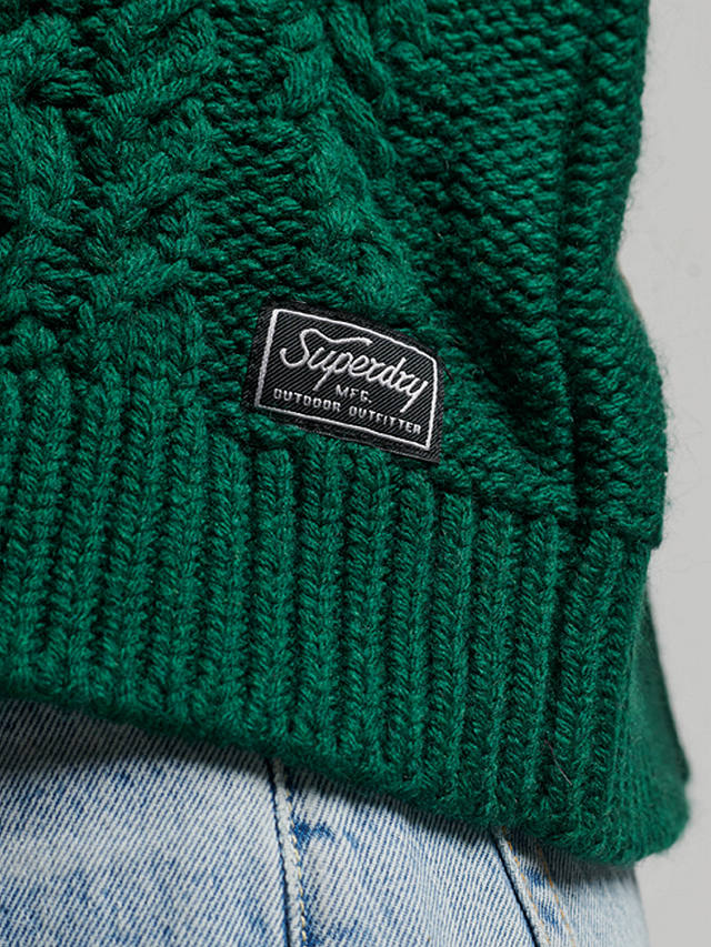 Superdry Cable Knit Polo Neck Jumper, Pine Green