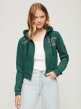 Superdry Athletic Essential Crop Zip Hoodie, Dark Pine Green