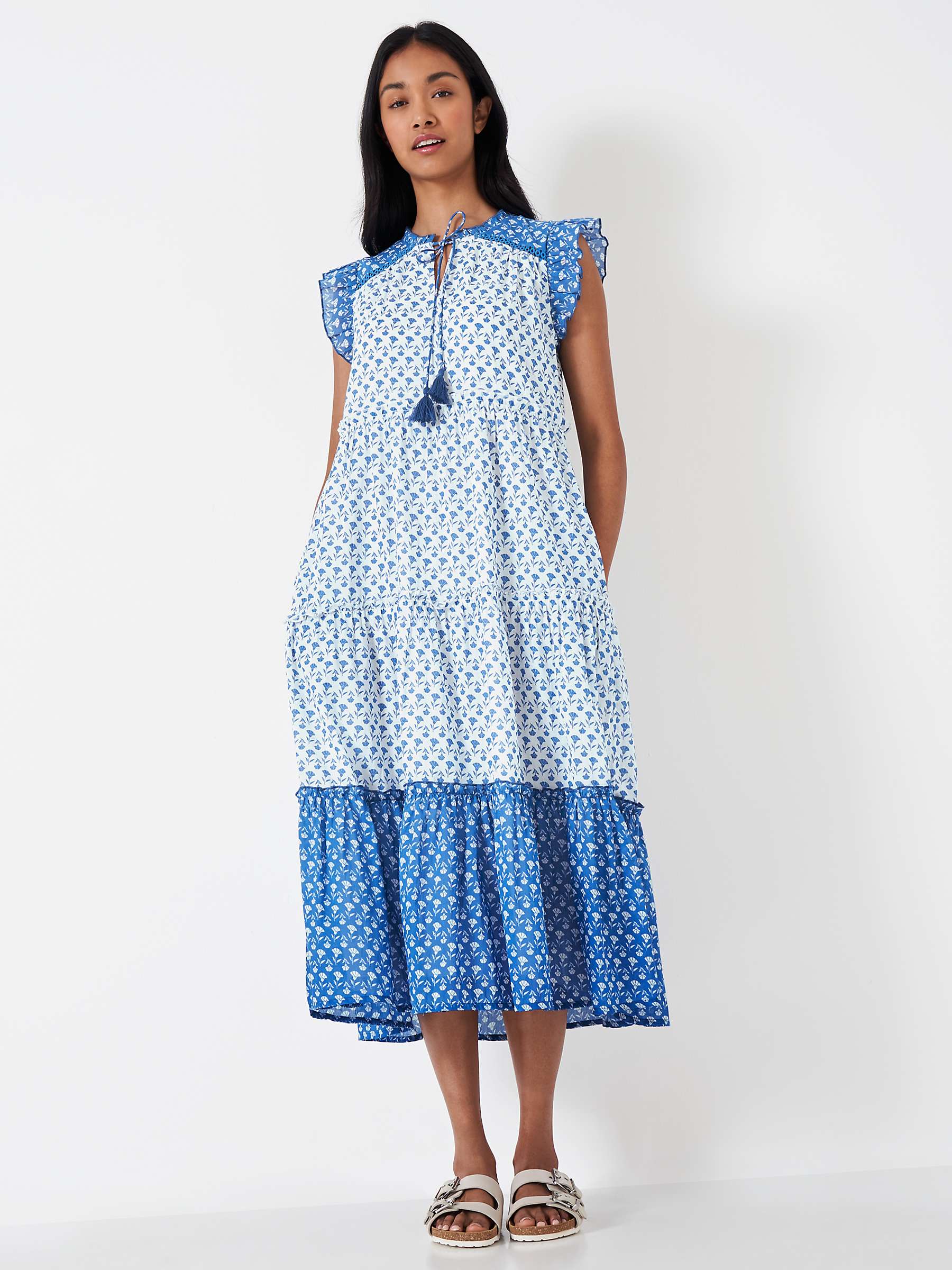 Buy Crew Clothing Colour Block Midi Floral Dress, Multi/Blue Online at johnlewis.com